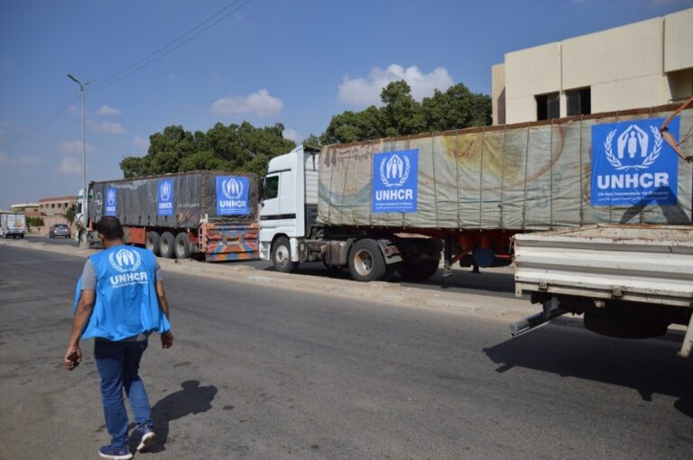 UNHCR Egypt hands over humanitarian aid to Egyptian Red Crescent (ERC) as part of the UN efforts to send aid to Gaza from Egypt. ; Part of the UN overall effort to send aid to Gaza through the Egyptian Red Crescent, UNHCR Egypt has delivered 100,000 water bottles and 75,000 thermal clothing items to ERC to send into Gaza with their convoys destined for Gaza through their deliveries. Another shipment of water is on the way with 120,000 bottles to be delivered to ERC very soon. UNHCR's support is part of the larger UN initiative in Egypt to send to Gaza much needed aid and core relief items to respond to the increasing dire needs there.
More essential humanitarian relief supplies, including blankets, floor mats, hygiene kits, and jerrycans will soon be delivered to ERC as sister UN agencies report of immense needs increasing by the day.